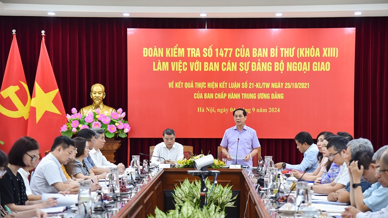 Đoàn Kiểm tra của Ban Bí thư làm việc với Ban cán sự đảng Bộ Ngoại giao
